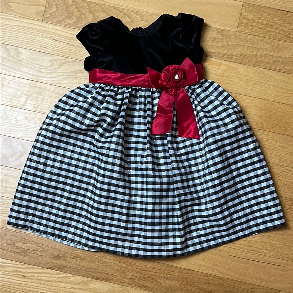 Jayne Copeland Elegant Black Velvet and Gingham Party Dress